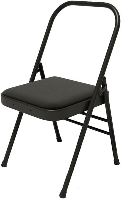 Thickened Iyengar Yoga Chair, Multi-Purpose Metal Foldable Fitness Chair, Yoga with Lumbar Support and Stretching Assistant Chair.,Black Cloth Surface