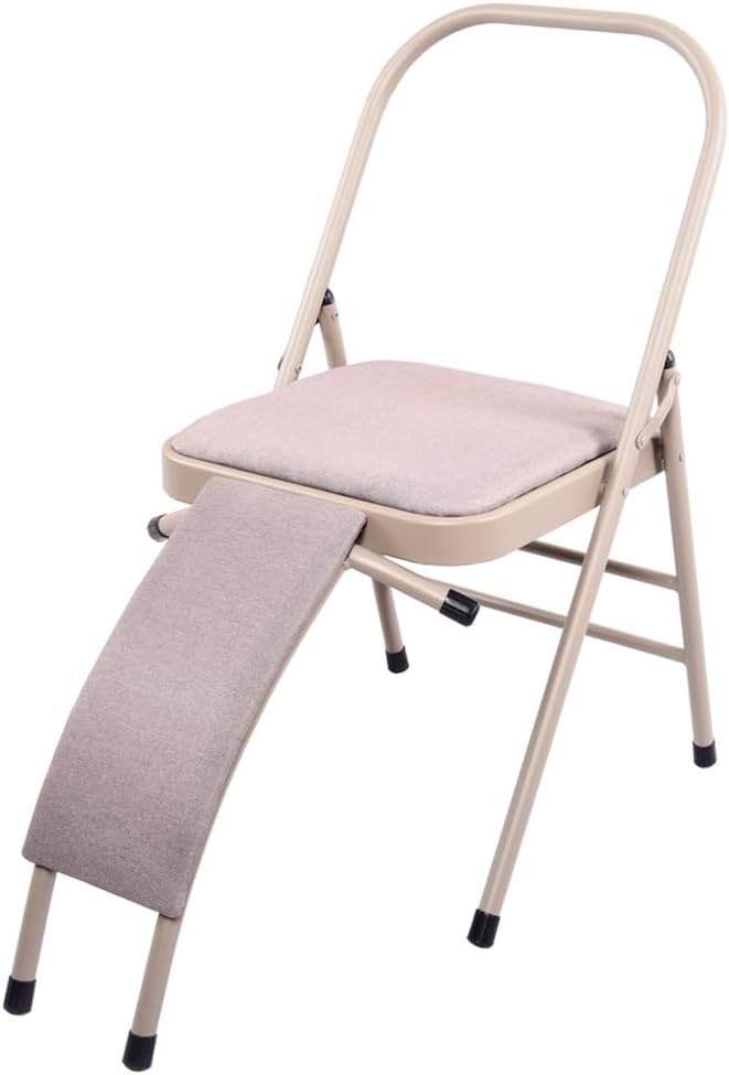 Black Yoga Auxiliary Chair,Backless Yoga Chair,Portable Folding Yoga Chair with Non-Slip Feet Covers,PU Leather,Double Beam Design,Iyengar Yoga Chair，Lumbar support optional