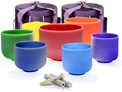 TOPFUND 6-12 inch 432Hz Chakra Set of 7 Crystal Singing Bowls with Heavy Duty Carrying Case and Singing Bowl Mallets