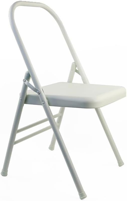 Metal Yoga Chair, Backless Yoga Chair, Steel seat Surface, Yoga assistive Chair, Iyengar Yoga Chair, with Anti-Slip Foot Covers, Rear Single Beam Design, Silver,45cm