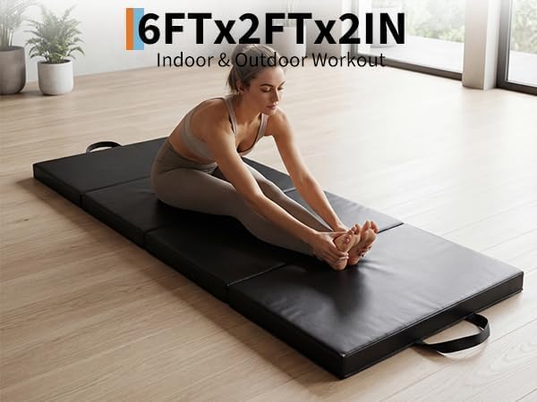 Gymnastics Mat, 6x2/3Ft 2-Inch Thick 4-Fold Exercise Floor Mat for Home Gym, Portable Yoga Mat for Pilates, Aerobics, Martial Arts & Training