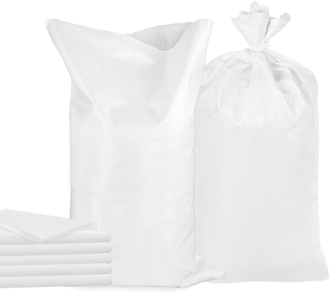 50 Pack Empty Sandbags with Ties,14x26 inches Woven Polypropylene Sand Bags with UV Protection(White)