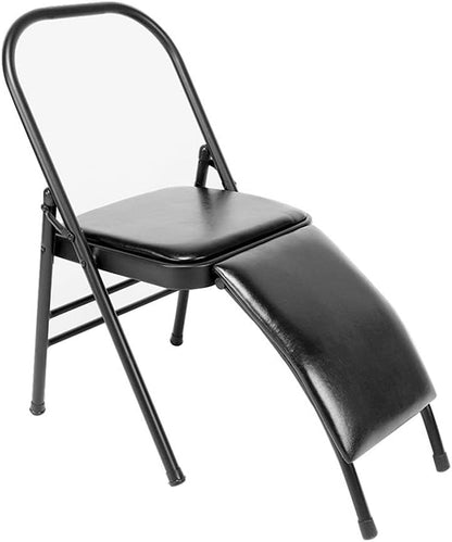 Pilates Yoga Chair,Metal Folding Chair, Removable Seat Cushion,Yoga Assist Chair with Back Support,Portable Inversion Chair,Backless Yoga Chair,Black,Without Lumbar Support