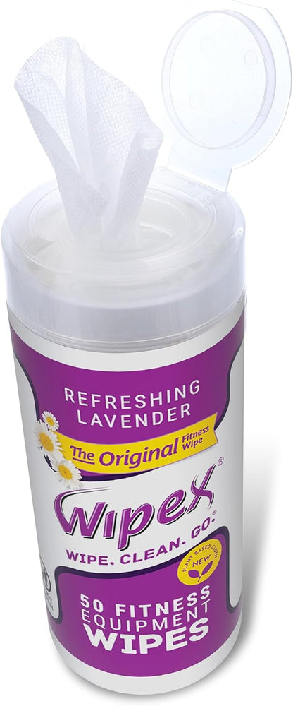 Original Fitness Equipment Wipes -EWG Verified - 50 Count Plant-Based No-Lint Cloth Gym Wipes for Workout Equipment, Yoga Mat Cleaner, Peloton Cleaner with Lavender Essential Oil & Vinegar