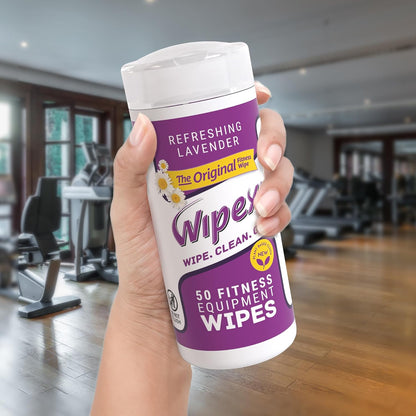 Original Fitness Equipment Wipes -EWG Verified - 50 Count Plant-Based No-Lint Cloth Gym Wipes for Workout Equipment, Yoga Mat Cleaner, Peloton Cleaner with Lavender Essential Oil & Vinegar
