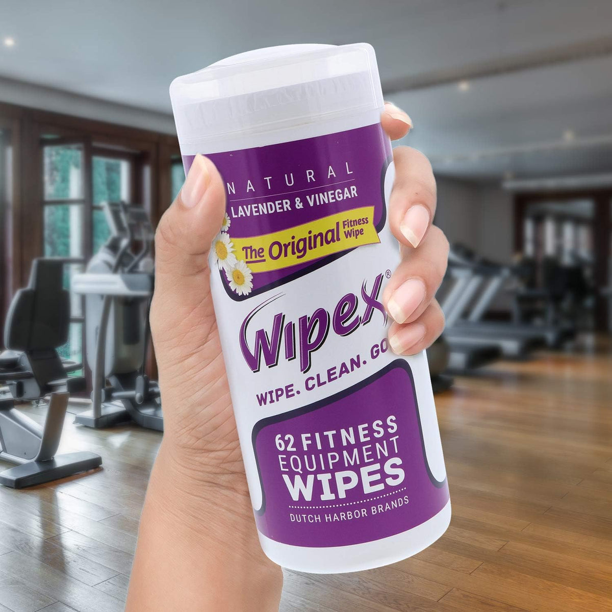 Original Fitness Equipment Wipes -EWG Verified - 50 Count Plant-Based No-Lint Cloth Gym Wipes for Workout Equipment, Yoga Mat Cleaner, Peloton Cleaner with Lavender Essential Oil & Vinegar