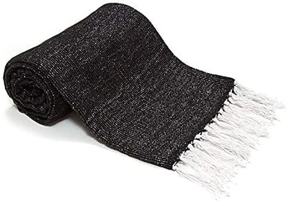 Americanflat 50x70 Authentic Mexican Throw Blanket - Falsa Blanket - Soft Cotton Throw Blankets for Indoor or Outdoor - Use for Yoga, Meditation, or Beach - Grey Stripes