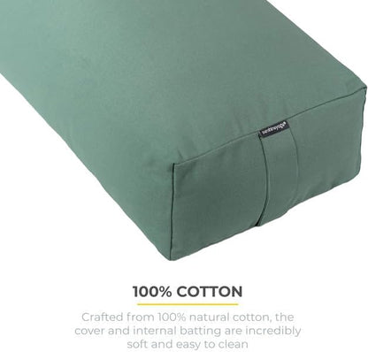 Extra Firm Large Yoga Bolster, 24" x 12" x 6" Cinched OR Zippered Yoga Pillow, Rectangular Cotton Cushion With Removable Cover for Studios, 1 Pack or 2 Pack