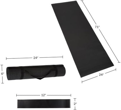 Yoga Mat Set - 4-Pack of Resistance Bands for Working Out with 1/4-Inch Workout Mat - Home Gym Starter Kit - Exercise Equipment by Wakeman (Black)