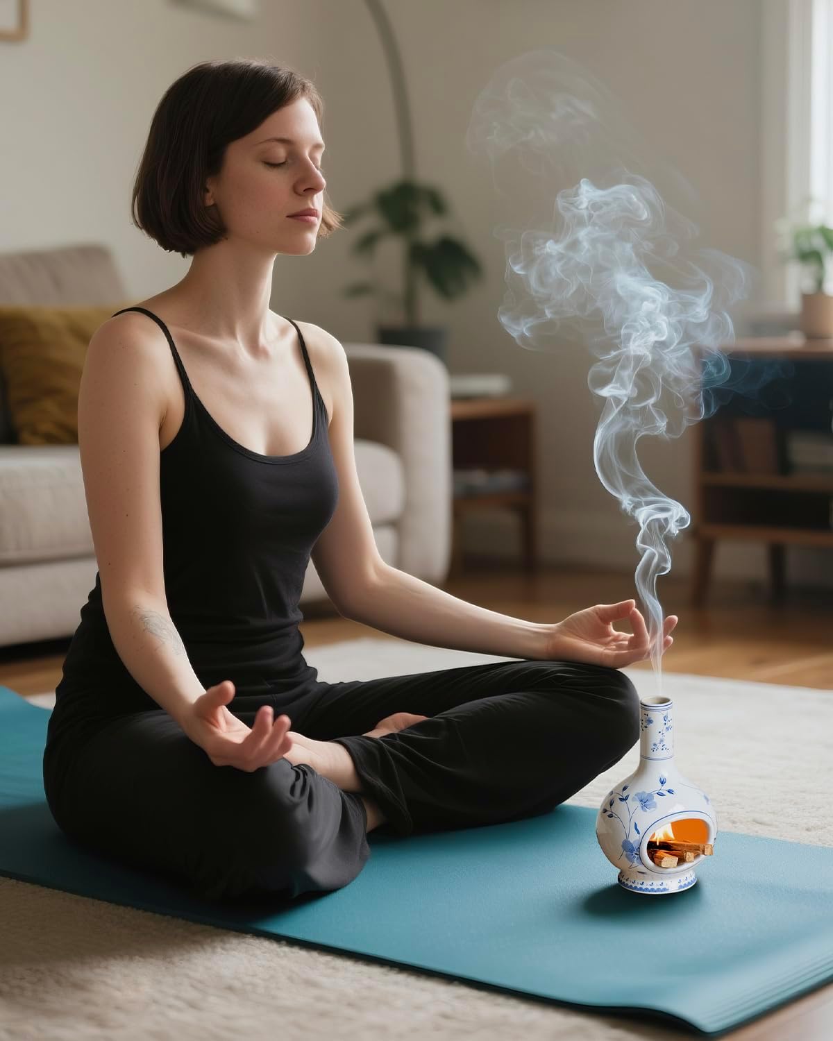 Handmade Ceramic Incense Holder，Stick & Backflow - Sage Holder for Burning ，Meditation Accessories，Easily Grab All Incense Ash (Green and Beige)