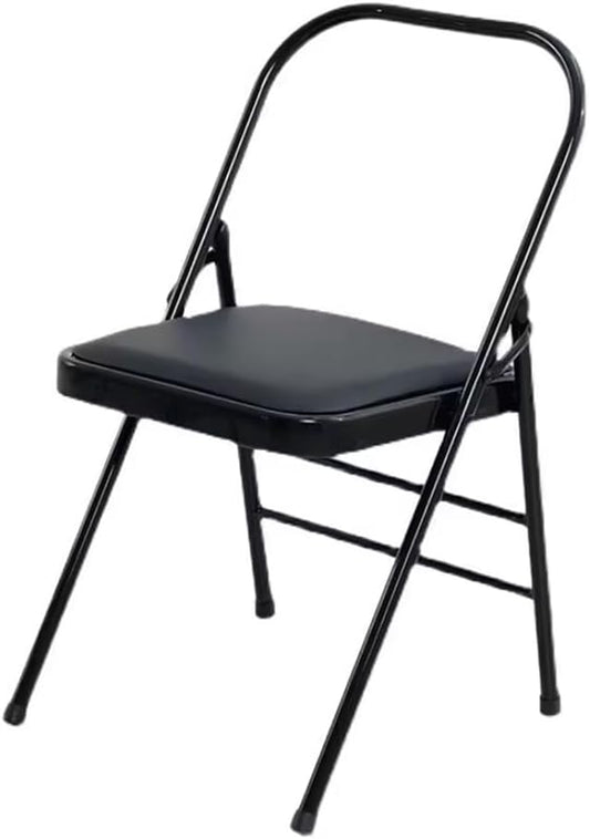 Metal Backless Yoga Folding Chair Yoga Auxiliary Chair Yoga Stool Foldable Yoga Chair for Balance Training,Abs Core,Balance Handstand,Flexibility,Black-45X47X82.5cm