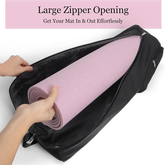 Yoga Mat Bag with Comfort Shoulder Strap and Side Pocket, Waterproof Yoga Mat Carrier Holder for Women and Men, Large Opening Pilates Bag for Workouts, Gym, Exercise