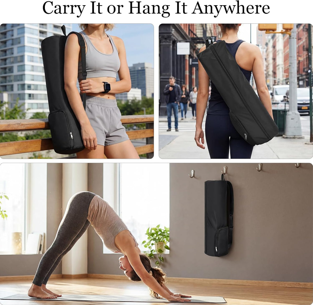 Yoga Mat Bag with Comfort Shoulder Strap and Side Pocket, Waterproof Yoga Mat Carrier Holder for Women and Men, Large Opening Pilates Bag for Workouts, Gym, Exercise