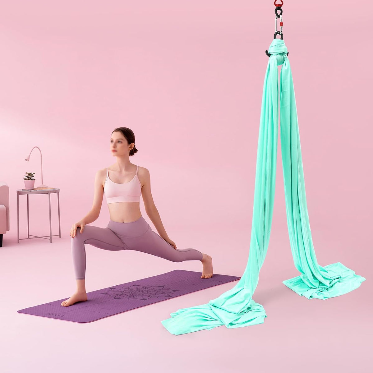 6M Aerial Silks Equipment Pilates Hanging Swing Rope Yoga Starter Set for Home Yoga Hammock Practice Kit for Aerial Dance w/360° Swivel Connector, 200kg Capacity