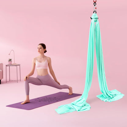 6M Aerial Silks Equipment Pilates Hanging Swing Rope Yoga Starter Set for Home Yoga Hammock Practice Kit for Aerial Dance w/360° Swivel Connector, 200kg Capacity
