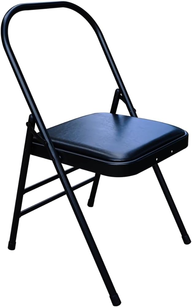 Pilates Yoga Chair,Metal Folding Chair, Removable Seat Cushion,Yoga Assist Chair with Back Support,Portable Inversion Chair,Backless Yoga Chair,Black,Without Lumbar Support