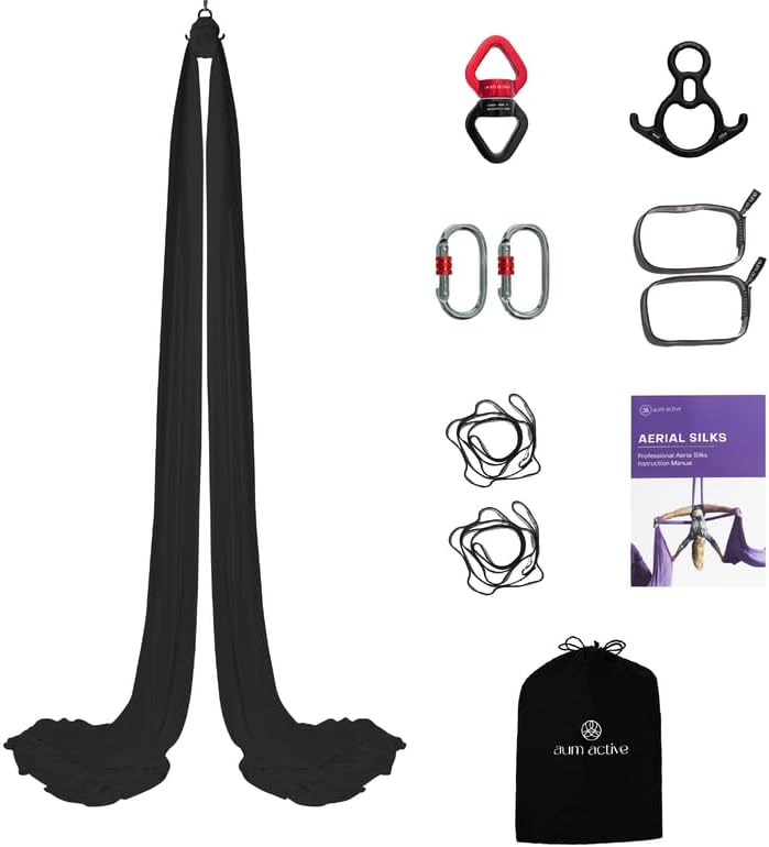 Aerial Silks Yoga Swing Kit 11 Yards | Durable for Home Gymnastics Acrobatic Flying Yoga | Tricot Fabric with Hardware, Swivel & Guide(Rigging Point Up to 18ft)