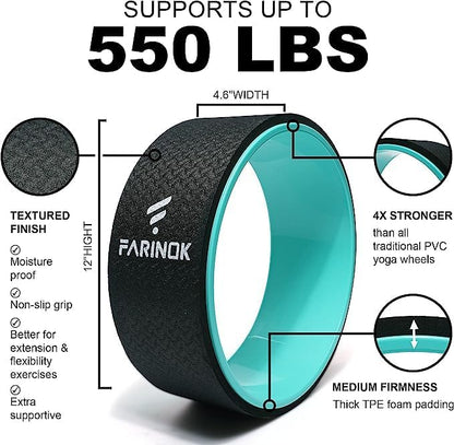 Yoga Wheel for Stretching & Flexibility to Help Back Aches & Tension, Deep Tissue Muscle Massage. Back Roller Wheel with Extra Cushion, Wider & Thickest Foam, Stretches and Strengthens Core Muscles
