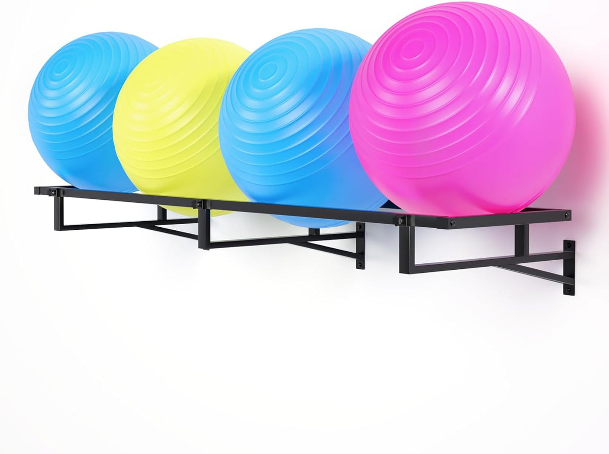 Yoga Ball Holder - Extra Large Wall Rack for Gym Garage Storage, Suitable for Stability/Theraband/Exercise/Barre Balls and Yoga Block