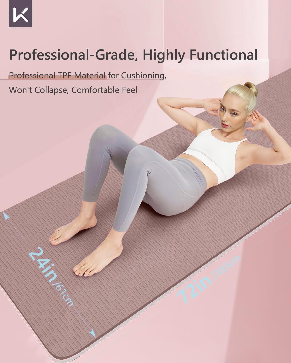 72" x 24" Yoga Mat, 7mm Thick Non Slip TPE Mat