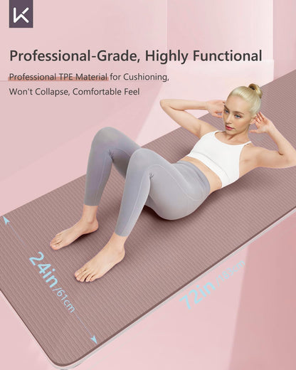 72" x 24" Yoga Mat, 7mm Thick Non Slip TPE Mat