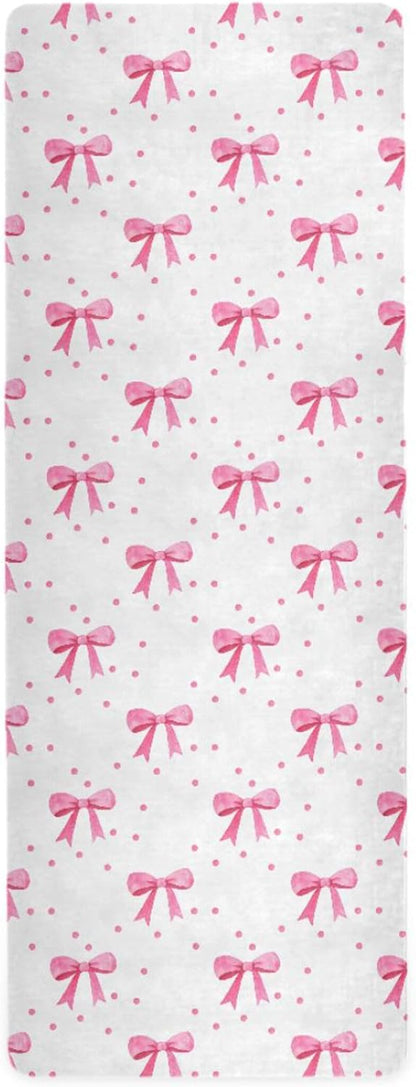 Pink Bows Yoga Mat, 71” x 26” Non-Slip Sports Yoga Mat with Storage Bag, for Indoor and Outdoor Fitness Exercise, Pilates