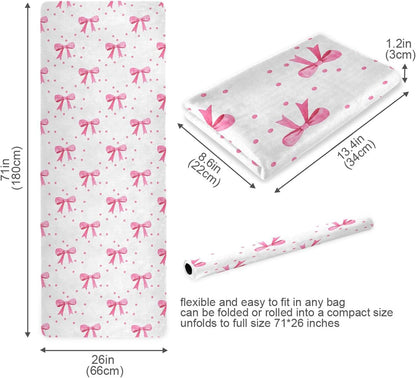 Pink Bows Yoga Mat, 71” x 26” Non-Slip Sports Yoga Mat with Storage Bag, for Indoor and Outdoor Fitness Exercise, Pilates