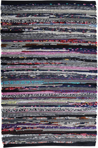 Cotton Chindi Rag Rug 2ft x 3ft, Dark Multi