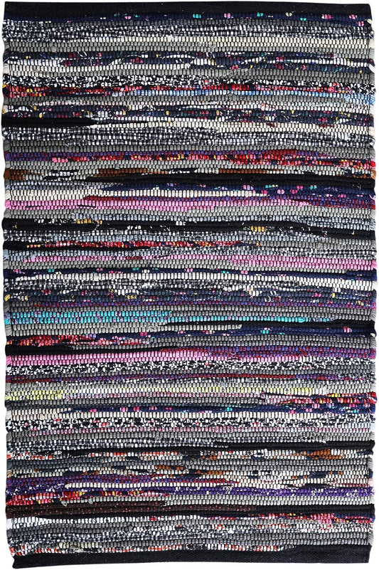 Cotton Chindi Rag Rug 2ft x 3ft, Dark Multi