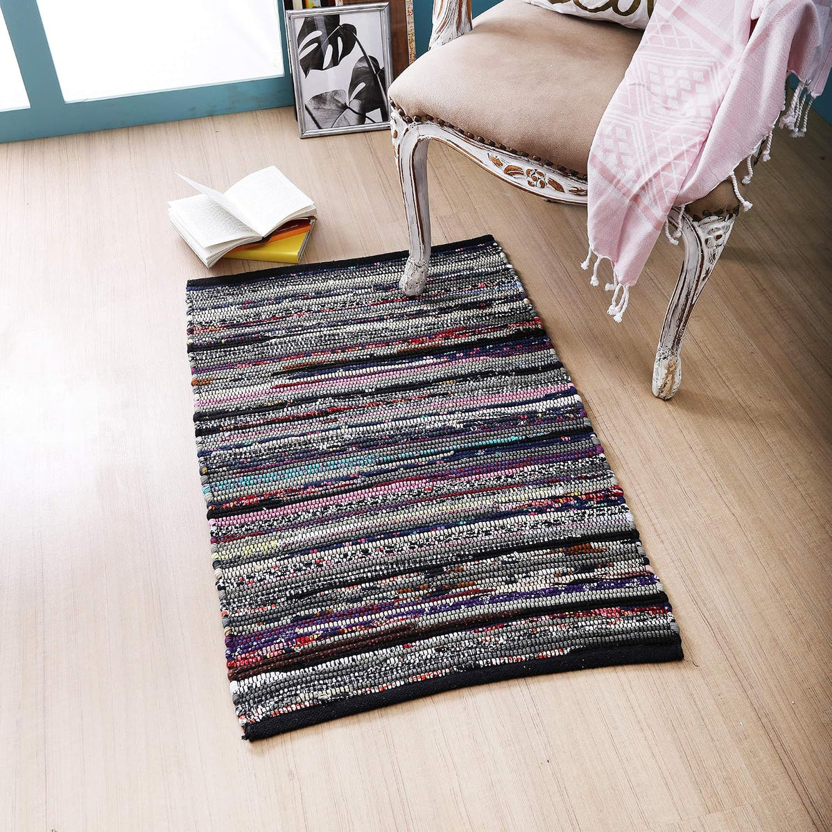 Cotton Chindi Rag Rug 2ft x 3ft, Dark Multi
