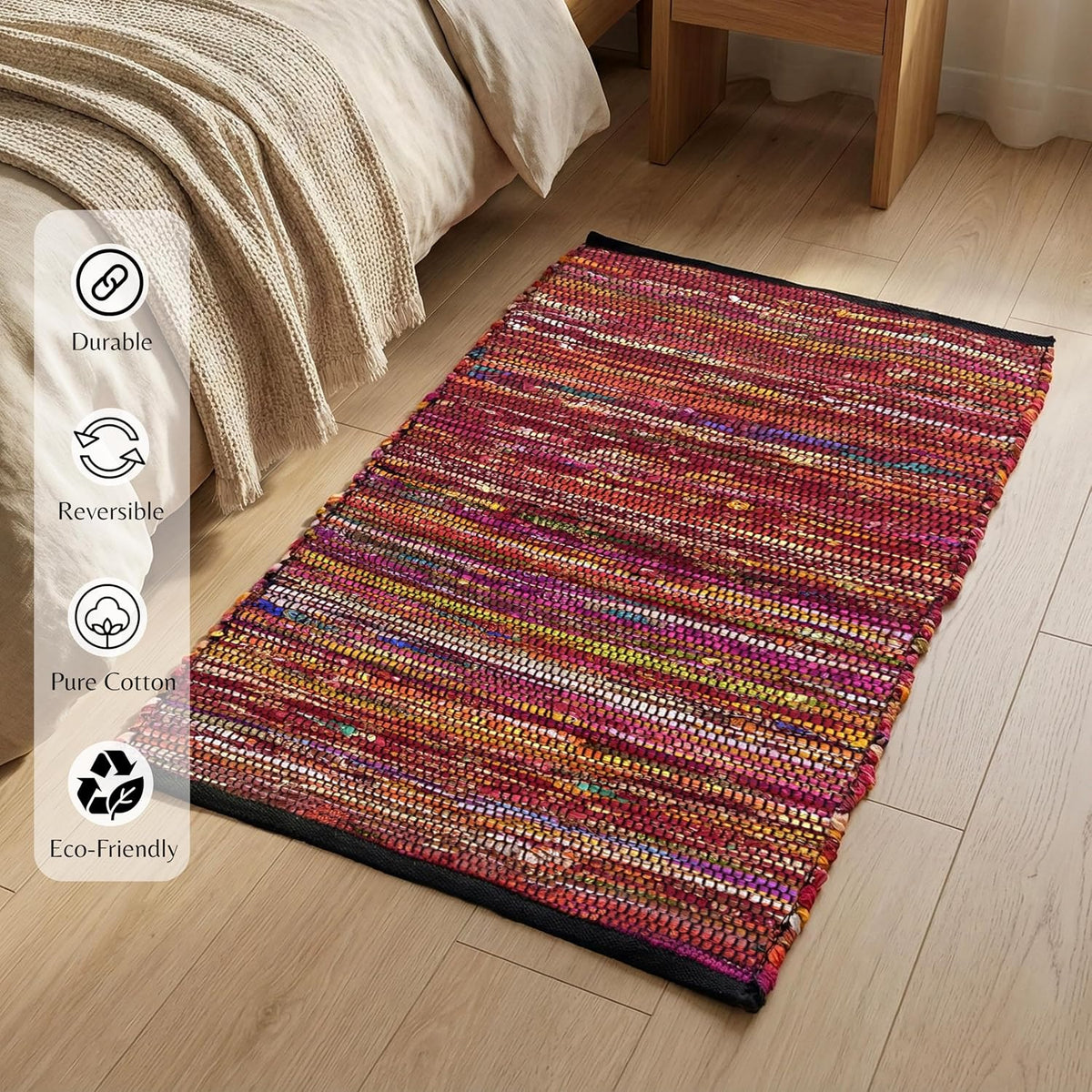 Cotton Chindi Rag Rug 2ft x 3ft, Dark Multi