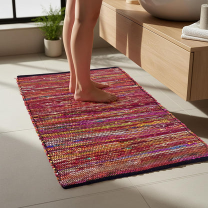 Cotton Chindi Rag Rug 2ft x 3ft, Dark Multi
