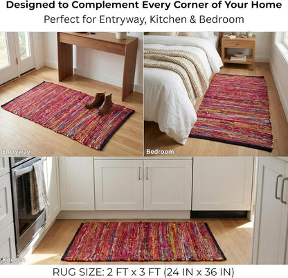 Cotton Chindi Rag Rug 2ft x 3ft, Dark Multi