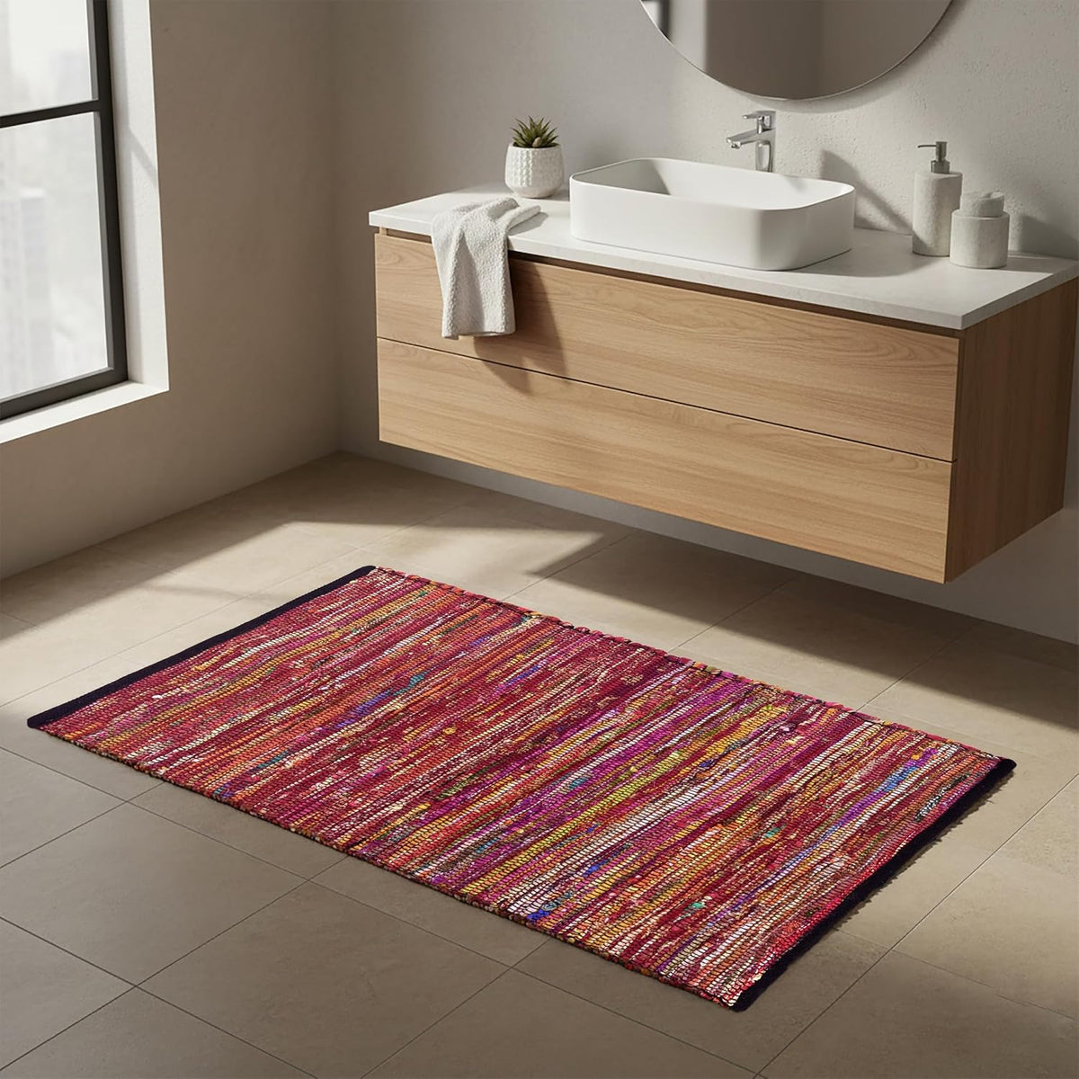 Cotton Chindi Rag Rug 2ft x 3ft, Dark Multi