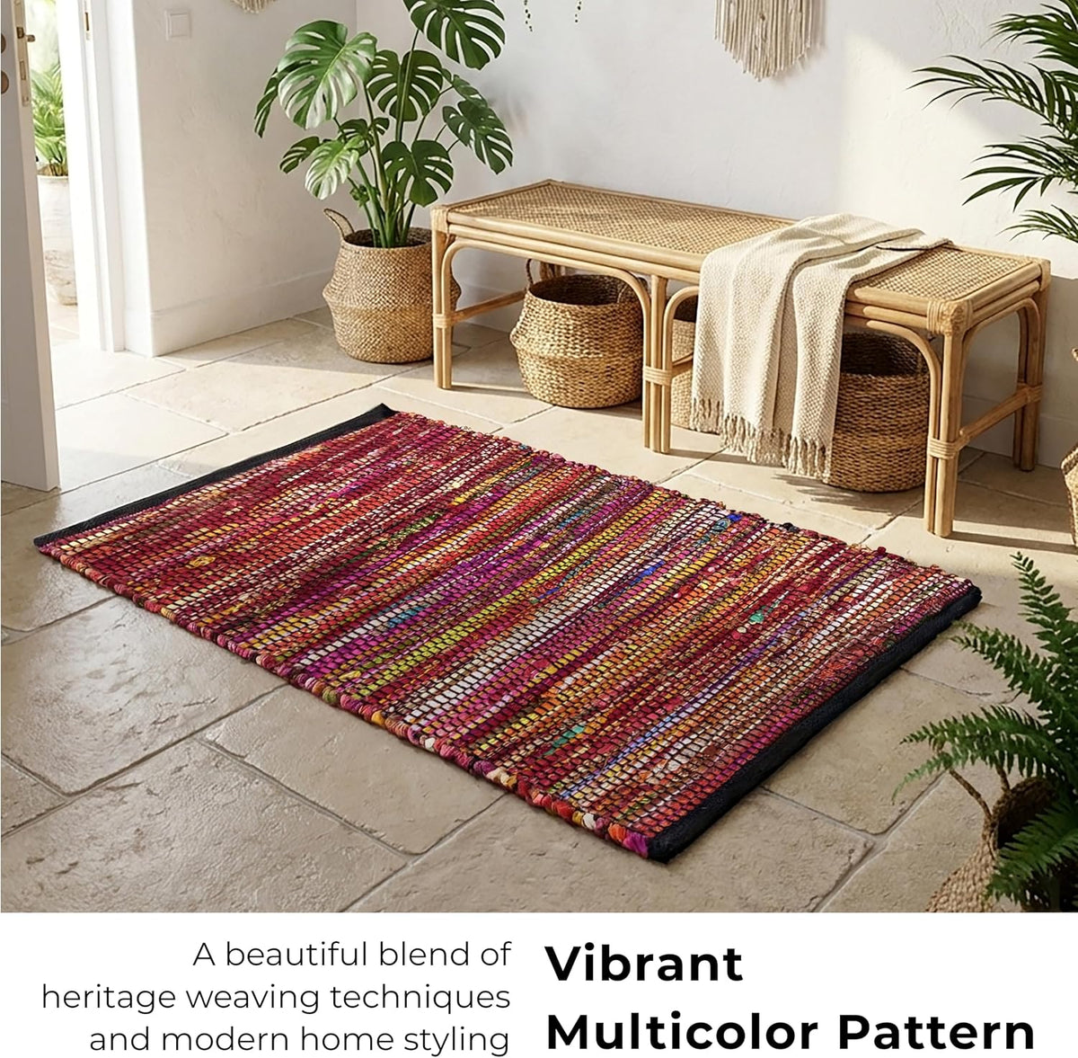 Cotton Chindi Rag Rug 2ft x 3ft, Dark Multi
