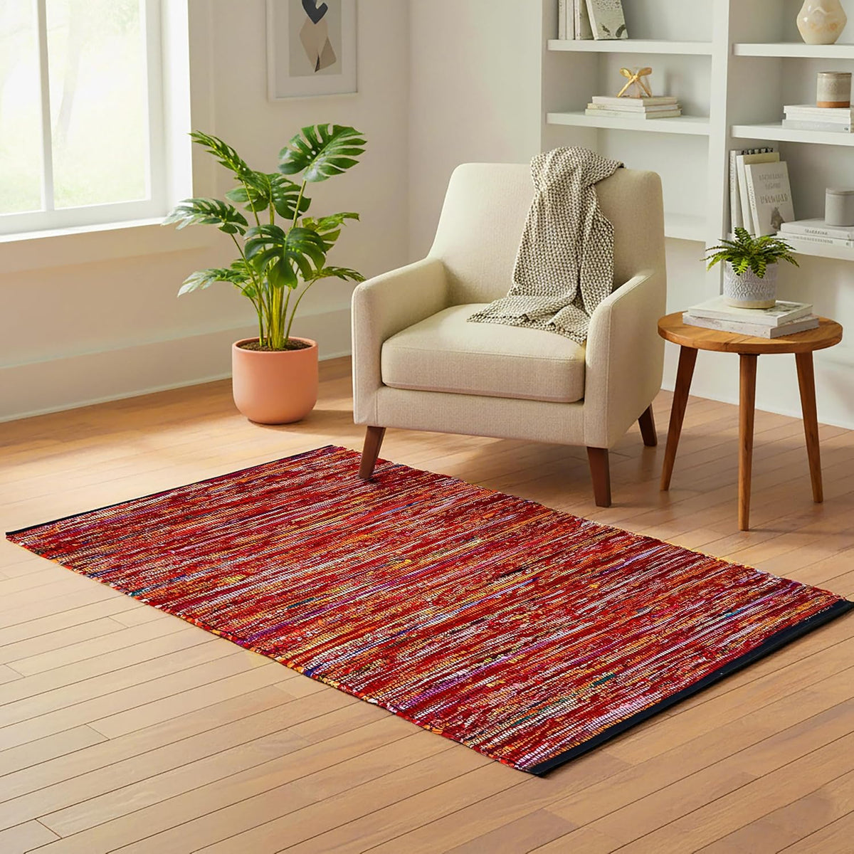 Cotton Chindi Rag Rug 2ft x 3ft, Dark Multi