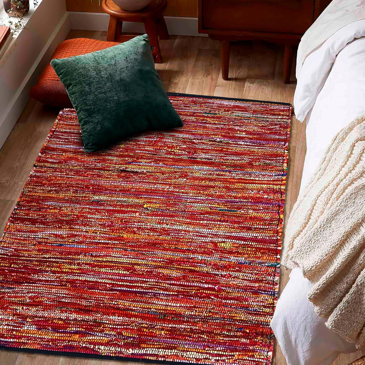 Cotton Chindi Rag Rug 2ft x 3ft, Dark Multi