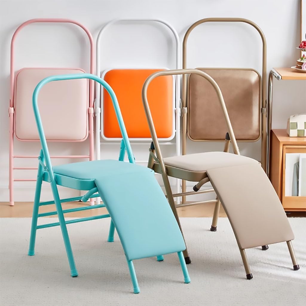 Yoga Inversion Chair,Yoga assistive Chair with Lumbar Back Support,Metal Folding Chair with Removable seat Cushion,Backless Yoga Chair,Foldable Adult Portable Yoga Chair