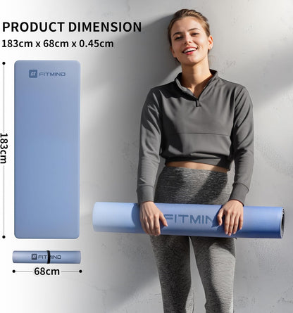 Professional PU Rubber Yoga Mat, Double-Sided Non Slip Sweat Resistant Exercise Mat for Men Women, Comfortable Extra Long & Wide for Yoga, Pilates, Fitness, Home Gym, 72"×26.8"×0.18"(4.5mm)Thick