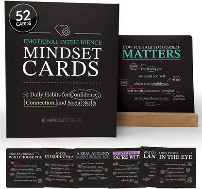 Emotional Intelligence Mindset Cards – 52 Daily Habits for Confidence, Connection & Social Skills – for Kids, Teens & Adults – Includes Wooden Display Stand – Gift for Teachers & Parents