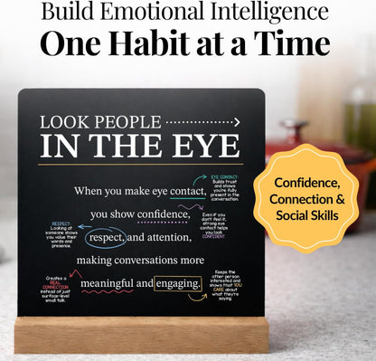 Emotional Intelligence Mindset Cards – 52 Daily Habits for Confidence, Connection & Social Skills – for Kids, Teens & Adults – Includes Wooden Display Stand – Gift for Teachers & Parents