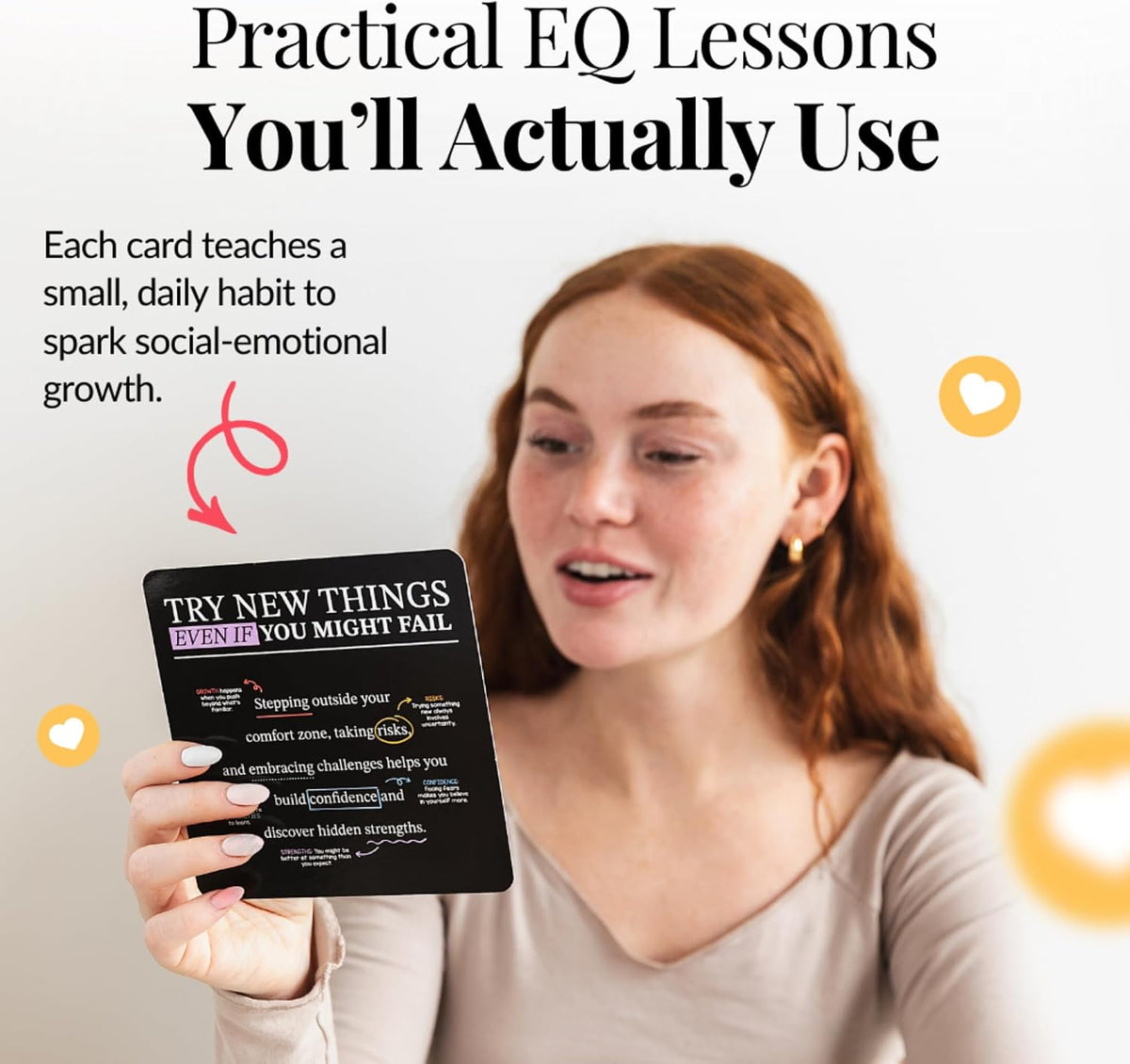 Emotional Intelligence Mindset Cards – 52 Daily Habits for Confidence, Connection & Social Skills – for Kids, Teens & Adults – Includes Wooden Display Stand – Gift for Teachers & Parents