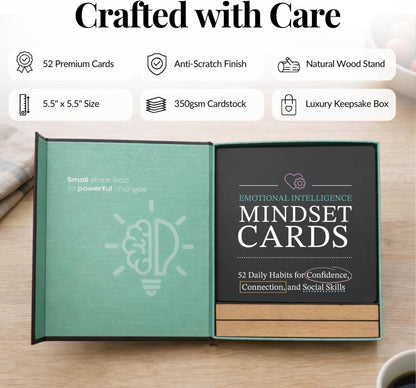 Emotional Intelligence Mindset Cards – 52 Daily Habits for Confidence, Connection & Social Skills – for Kids, Teens & Adults – Includes Wooden Display Stand – Gift for Teachers & Parents