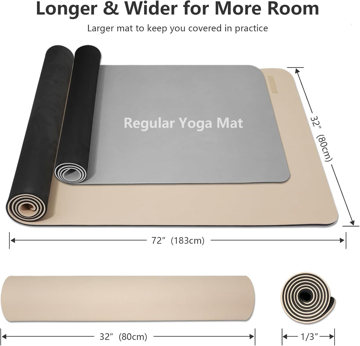 Yoga Mat, 80cm Wide, 1/3 Inch Thick Exercise Mat, Carry Strap, Fitness