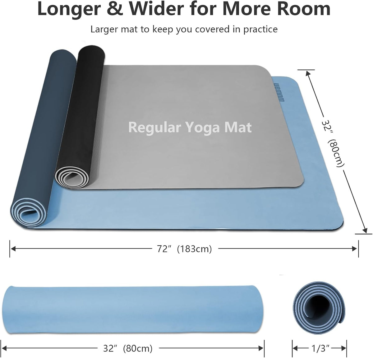 Yoga Mat, 80cm Wide, 1/3 Inch Thick Exercise Mat, Carry Strap, Fitness