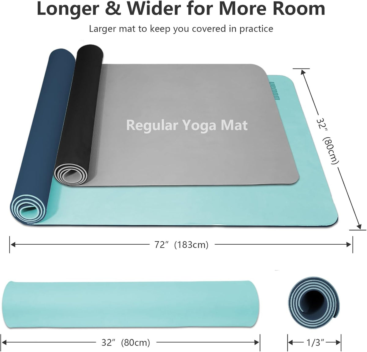 Yoga Mat, 80cm Wide, 1/3 Inch Thick Exercise Mat, Carry Strap, Fitness
