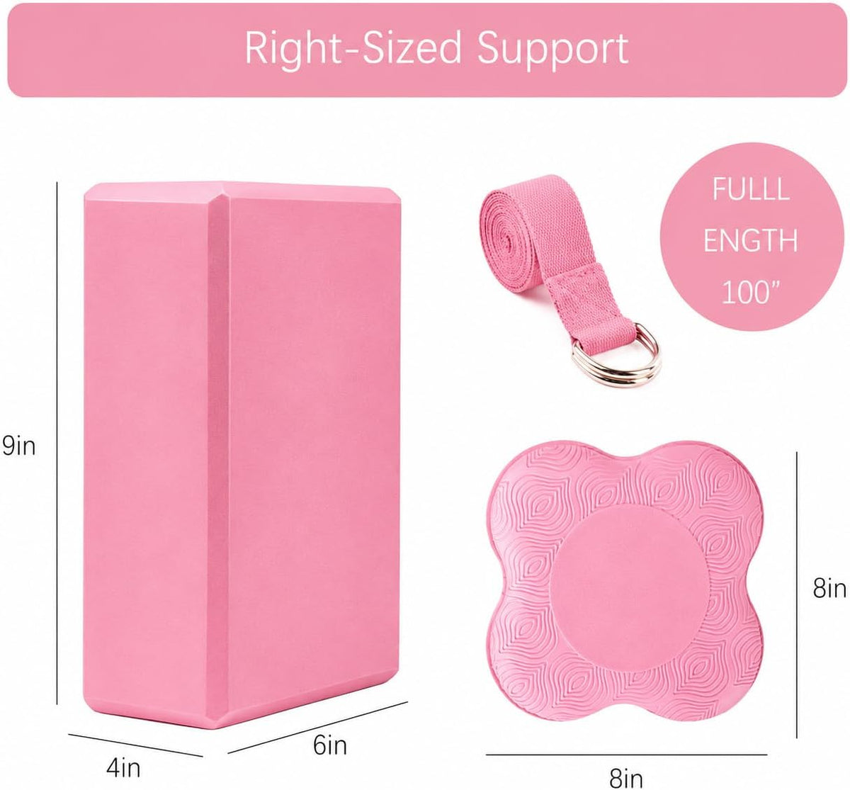 2 Yoga Blocks Supportive Accessories including 2 Knee Pads, 2 With Strap To Put Less Weight On Wrists, 1 Muscle Massage Roller, 2 Pair of Non-Slip Pilates Socks, 1 GYM Bag, Durable Versatile Yoga Brick Exercise Set of 10
