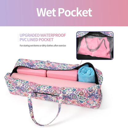 Yoga Mat Bag | Large Yoga Mat Carrier with Wet Pocket | Yoga Gifts | Gym Tote Bag for Women