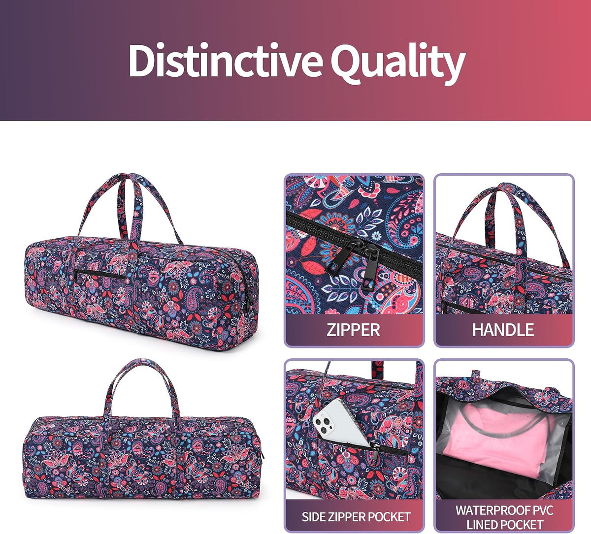 Yoga Mat Bag | Large Yoga Mat Carrier with Wet Pocket | Yoga Gifts | Gym Tote Bag for Women