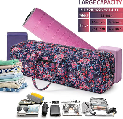 Yoga Mat Bag | Large Yoga Mat Carrier with Wet Pocket | Yoga Gifts | Gym Tote Bag for Women